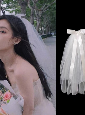 李一桐同款求婚头纱领证登记拍照节日装饰蝴蝶结儿童元旦表演超大