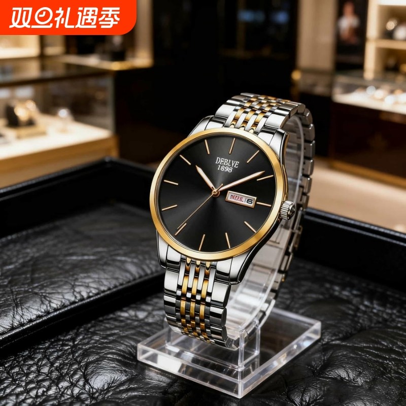 老人手表男士中老年人女士机械大数字对表夫妻爸爸妈妈款防水石英