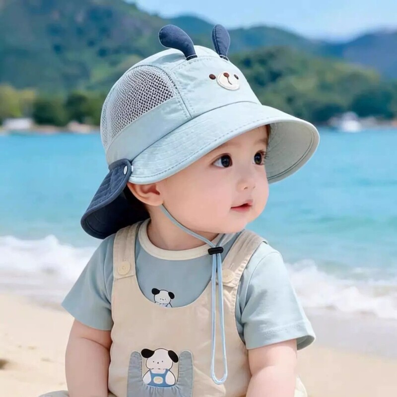 宝宝防晒帽春夏季婴幼儿遮阳渔夫帽大帽檐薄款男女童太阳帽宽檐