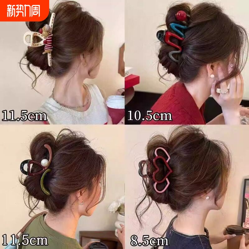 豹纹镂空云朵抓夹女高级感2026新款秋冬发量大后脑勺鲨鱼夹子发饰