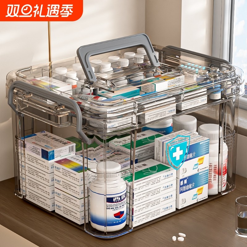多层大容量家庭透明家用医药箱药品便携式分类收纳小药箱分层手提