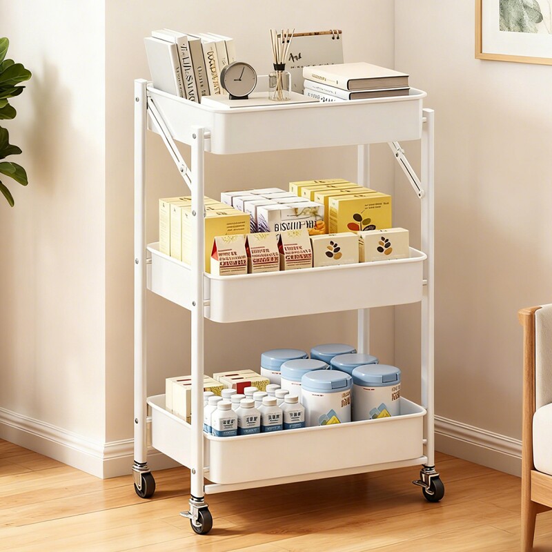 小推车置物架厨房浴室可移动多层零食收纳架折叠免安装衣物文具