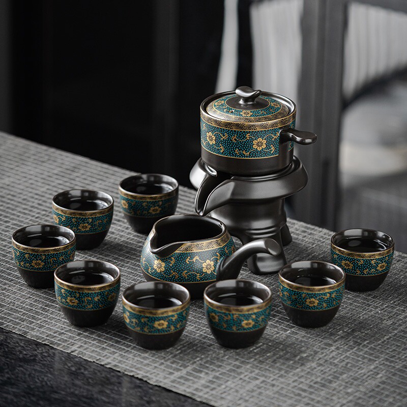 新款懒人半自动功夫茶具套装家用旋转石磨泡茶壶喝茶杯冲茶器轻奢