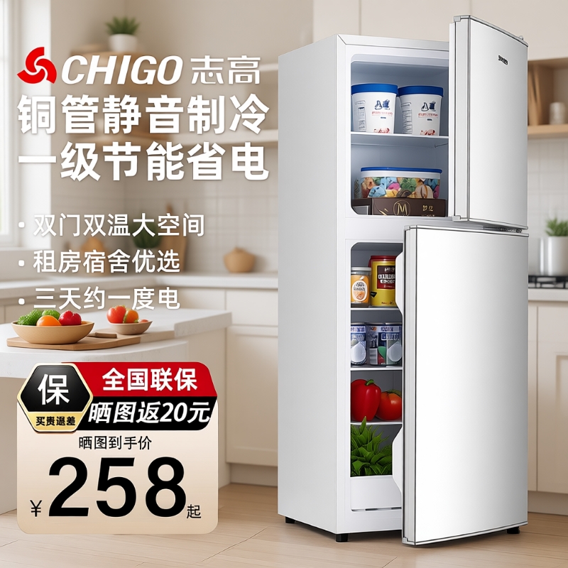 志高一级能效双门小冰箱宿舍用