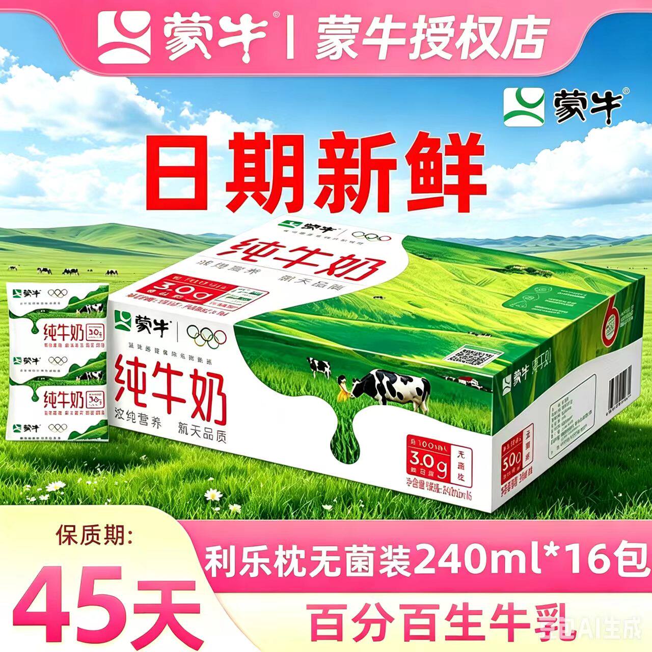 蒙牛纯牛奶240ml*16袋/1箱硬纸袋营养学生早餐整箱送达生牛乳常温