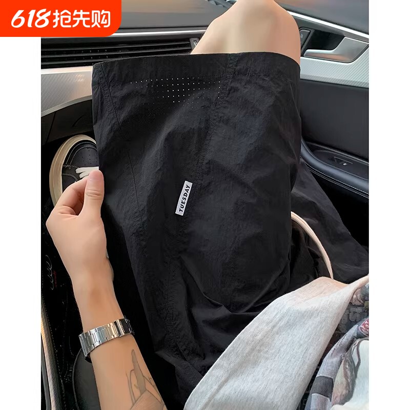 美式网眼速干短裤男夏季薄款男士沙滩裤宽松休闲篮球运动五分裤子