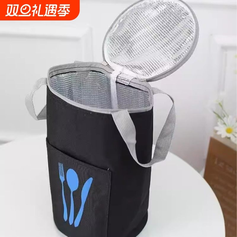 保温桶手提袋防水手提圆桶饭盒铝箔带饭午餐袋保温饭盒袋加厚大量