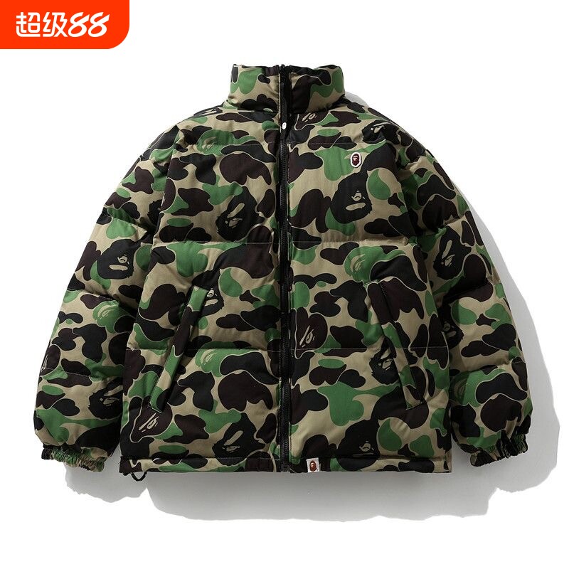 潮牌APE棉服双面穿面包服SHARK BAPE猿人鲨鱼迷彩秋冬季