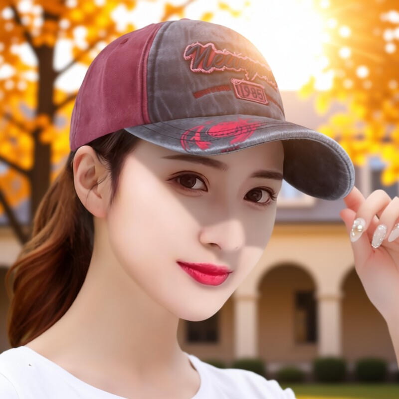 棒球帽女高档鸭舌帽防晒遮阳帽大脸显瘦帽红色刺绣灰色黑色蓝色