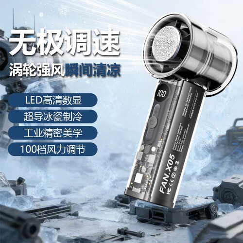 机甲科技风手持风扇急速制冷LED高清智能数显户外出行风扇X05