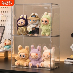labubu展示盒搪胶拉布布收纳盒盲盒手办收纳架泡泡玛特防尘保护盒
