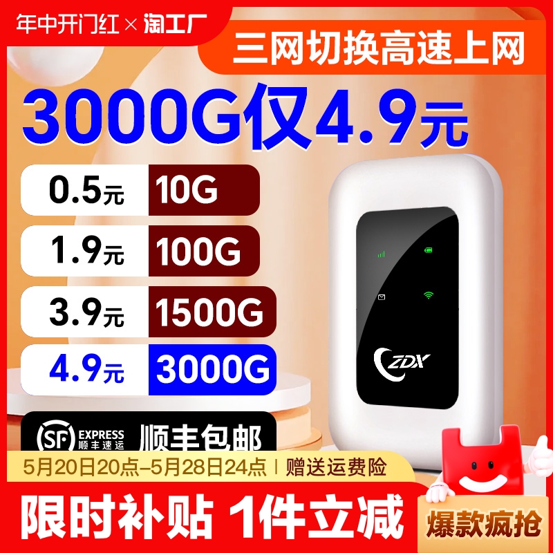 首月免费随身wifi高速网络3000G