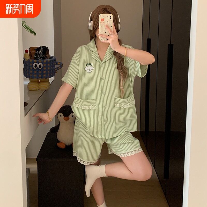 可爱鸭云朵棉睡衣女款夏季短袖短裤卡通棉纱家居服两件套装可外穿