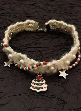 圣诞树串珠毛绒项链秋冬氛围感choker项圈小众高级感锁骨链毛衣链
