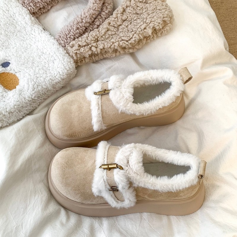 加绒加厚全包勃肯鞋女款2025新款秋冬松糕厚底毛毛棉鞋外穿雪地靴
