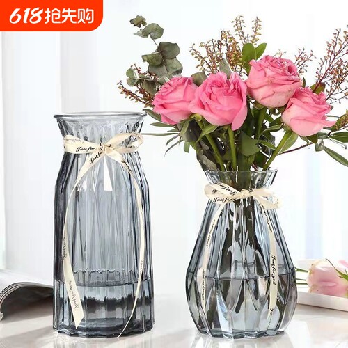 敞口向日葵花瓶玻璃透明水养客厅摆件插花瓶北欧简约富贵竹干花百
