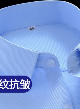 蓝色衬衫男士长袖春秋新款商务正装白衬衣男短袖寸衫纯棉白色斜纹