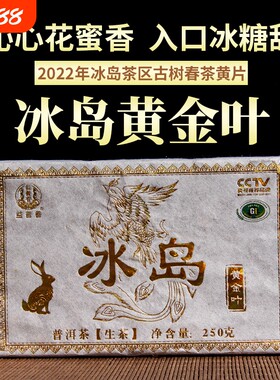 冰岛黄金叶普洱生茶砖250g古树茶砖云南冰糖甜口粮茶自饮送礼茶具