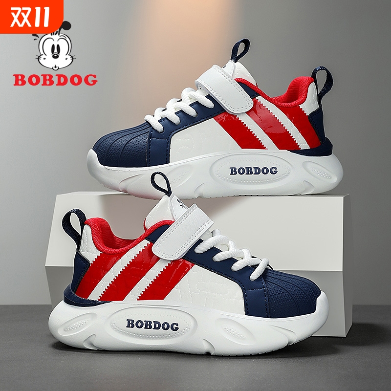 巴布豆男童鞋子春秋款皮面防水2025新款软底跑步鞋男童休闲运动鞋