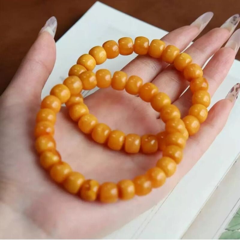 天然蜜蜡手串素圈老蜜蜡老型珠手链男女款油润新中式简约百搭禅意