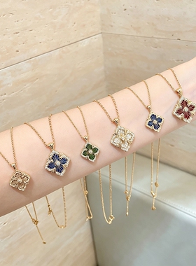 Opera歌剧院项链女不掉色时尚百搭四叶草布契拉丝贝母吊坠锁骨链