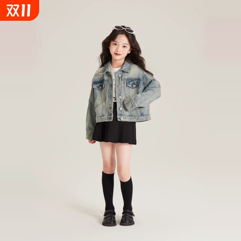 童装女童春秋季新款复古外套时尚百搭儿童休闲牛仔上衣夹克韩版