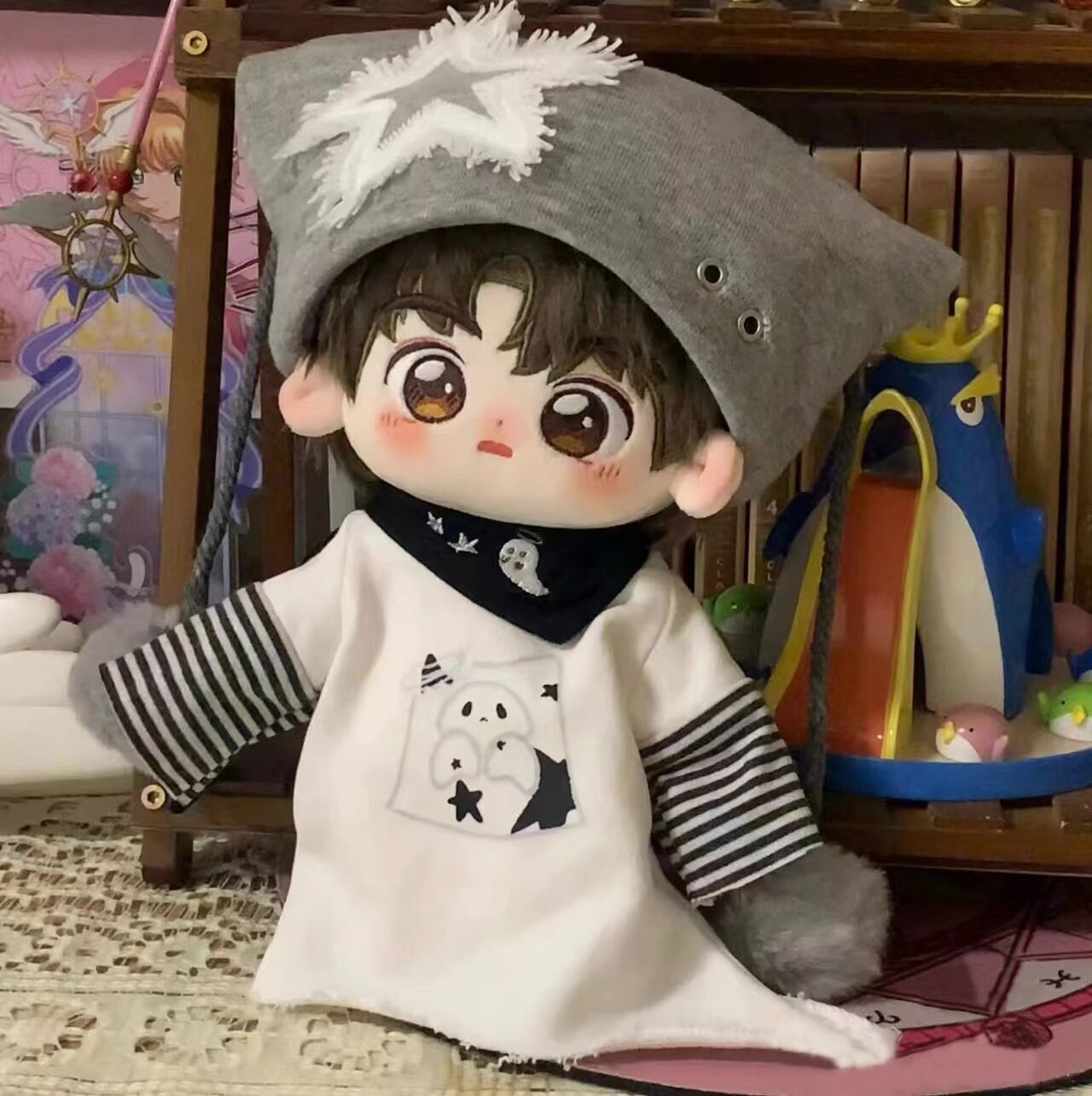 부진한 늑대 면화 인형 20CM 귀여운 남성 누드 스웨터 봉제 인형 소녀 선물 생일 선물