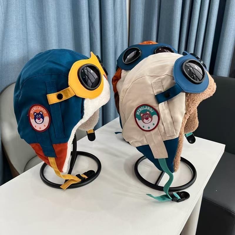 儿童滑雪帽带护目镜秋冬季防风防寒中大童男女雷锋帽保暖飞行员帽