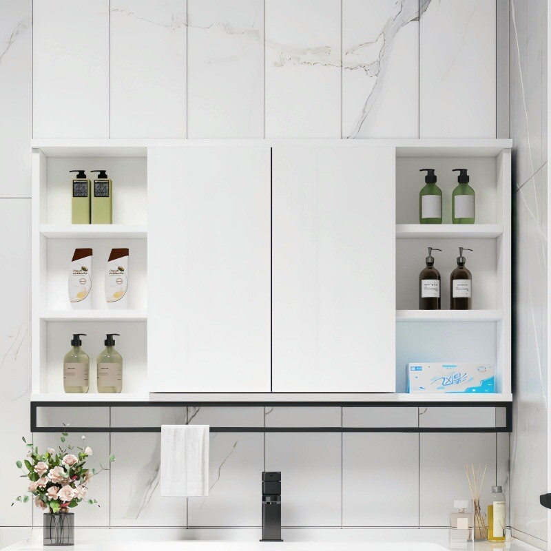 实木智能折叠隐藏风水镜浴室推拉镜柜单独卫生间挂墙式镜子置物架