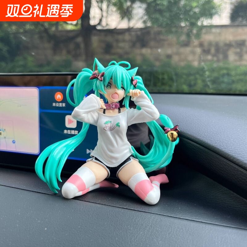 初音未来猫耳短袖睡衣初音手办汽车摆件模型动漫美少女桌摆件礼物