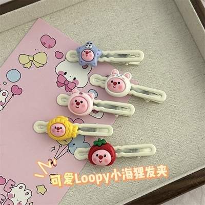 可爱loopy小海狸鸭嘴ins甜美露比少女心边动物刘海卡通波浪头饰