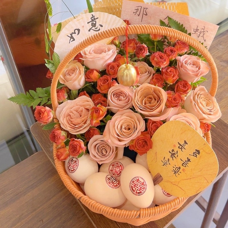 月子鸡蛋花篮diy材料包编织插花蓝仿藤手提水果篮子送产妇新妈妈