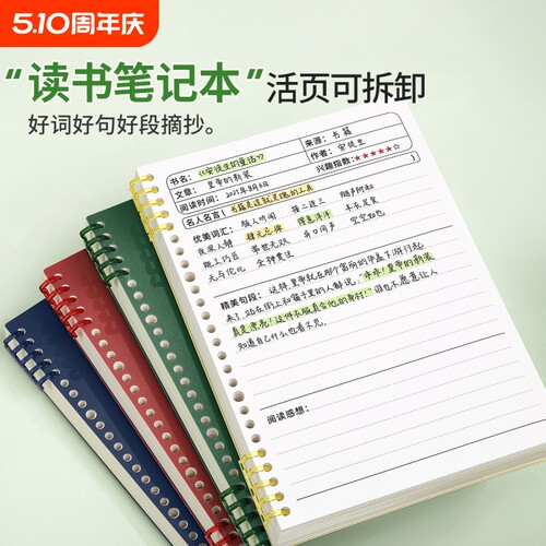 b5读书笔记本摘抄本活页好词好句阅读记录本专用本小学生日积月累二三年级四五六年级a5语文初中生可拆卸装订