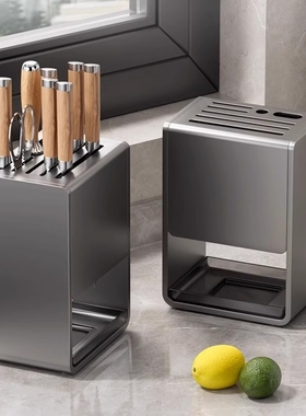 刀架菜刀架置物架刀具收纳架厨房刀座放刀壁挂一体台面免打孔碳钢