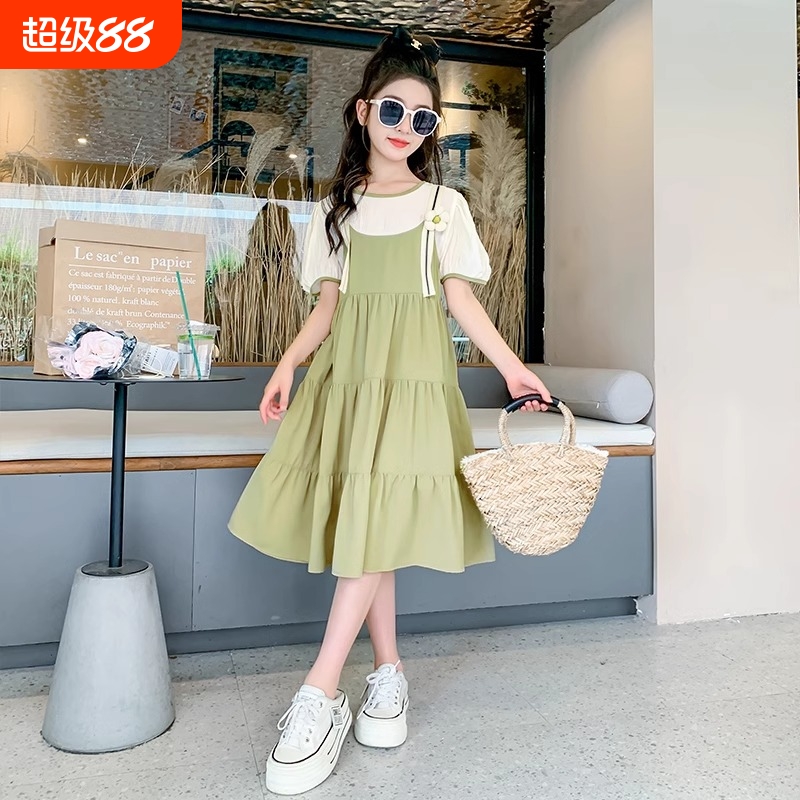 女童连衣裙夏装2025新款女孩夏季雪纺公主裙童装儿童假两件吊带裙