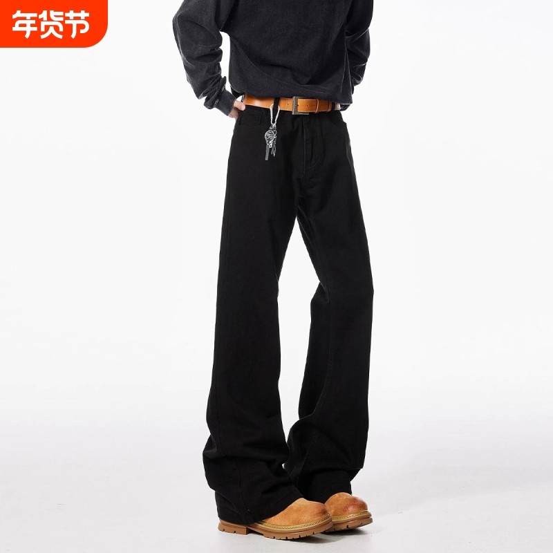 户外黑色弯刀牛仔裤男士潮牌秋冬加绒加厚休闲宽松微喇直筒裤子,户外/登山/野营/旅行用品,户外休闲裤,淘宝优惠券,粉丝福利购,淘宝优惠卷