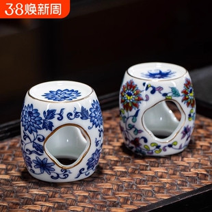 复古青花瓷茶器盖置仿古陶瓷壶承盖托白瓷茶具茶道配件茶玩摆件