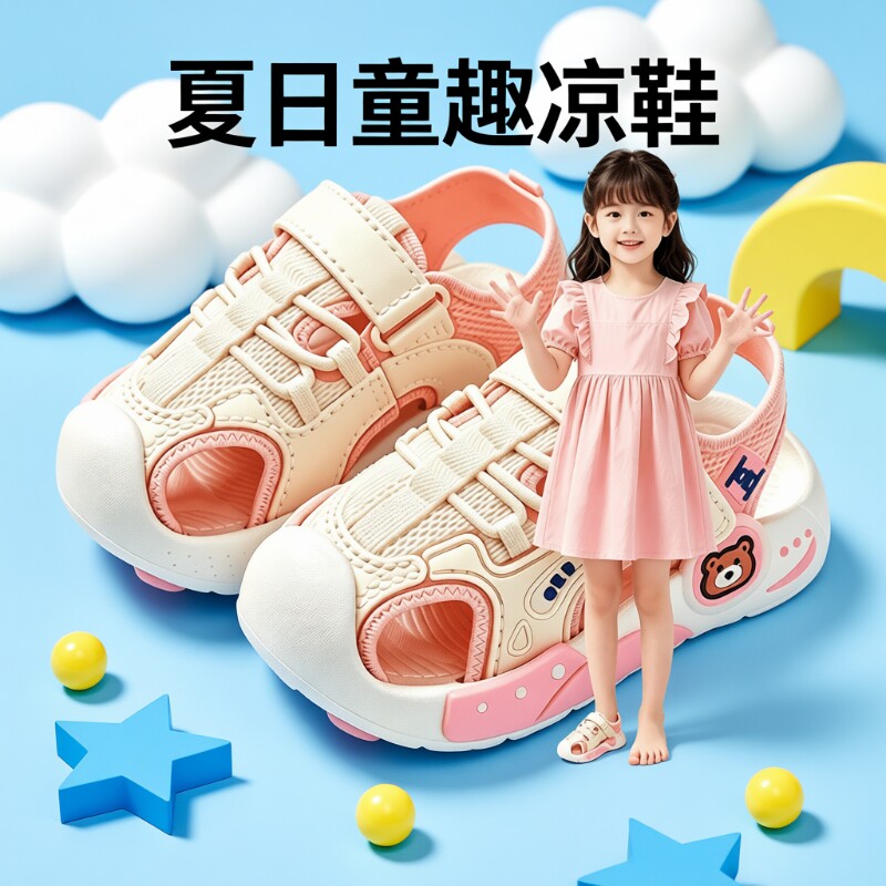 EVA儿童凉鞋夏季2026新款运动鞋男女孩防滑软底沙滩防水魔术贴