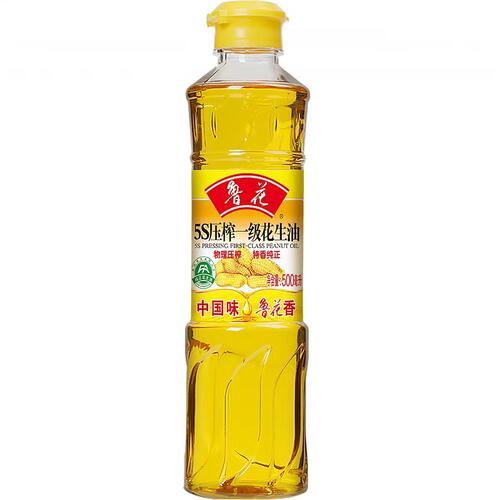 鲁花花生油食用油5s一级压榨纯正500ml*1瓶家用油物理压榨炒菜