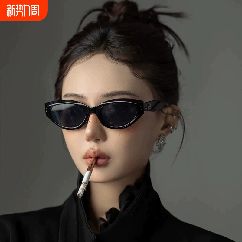 防紫外线猫眼墨镜女偏光2025Jennie窄框复古高级感太阳眼镜