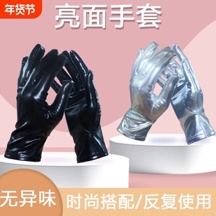 lolita短款漆皮手套二次元舞台表演舞蹈礼仪皮质亮皮cos黑色朋克v