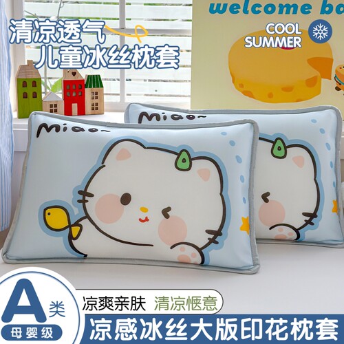 夏季儿童冰丝枕套一对装夏天凉感枕头套30x50cm幼儿园宝宝枕芯套