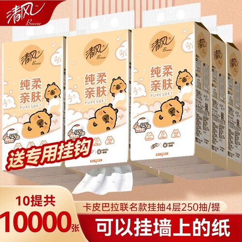 清风悬挂式抽纸4层250抽10提