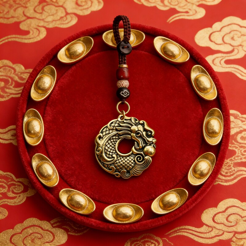 【飞黄腾达】真黄铜锦鲤化龙平安扣钥匙扣挂件 越磨越亮