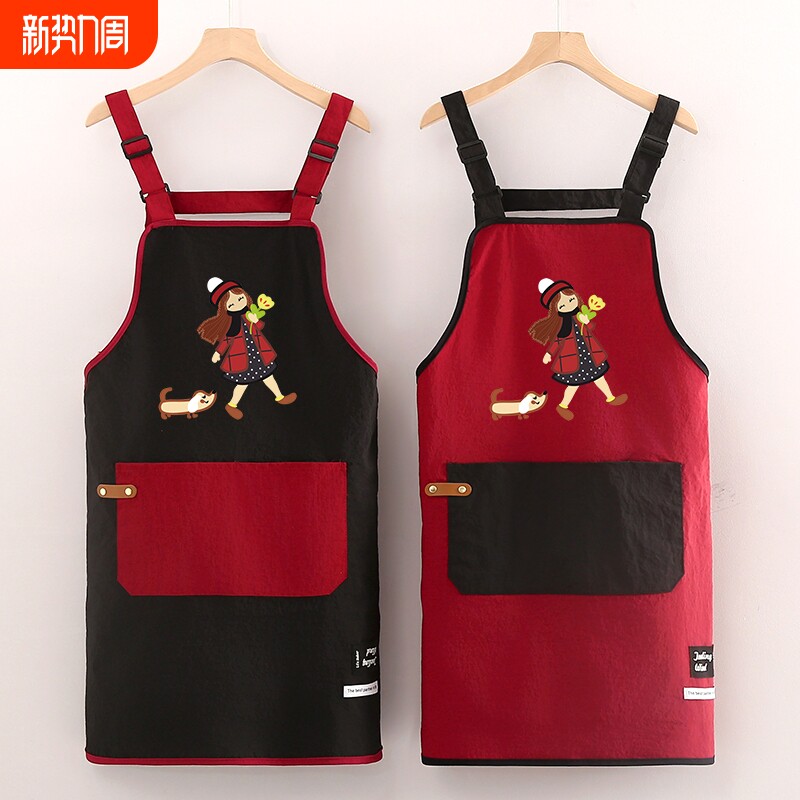 餐饮专用可调节肩带围裙男女同款拼色背带工作服大口袋耐磨轻薄