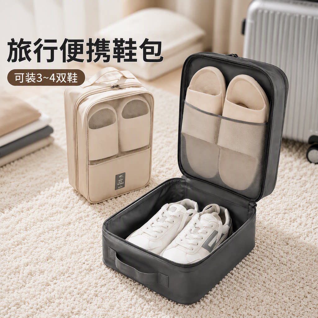 鞋子收纳袋旅行出差便携行李箱鞋包鞋套收纳盒防尘鞋袋双层收纳鞋