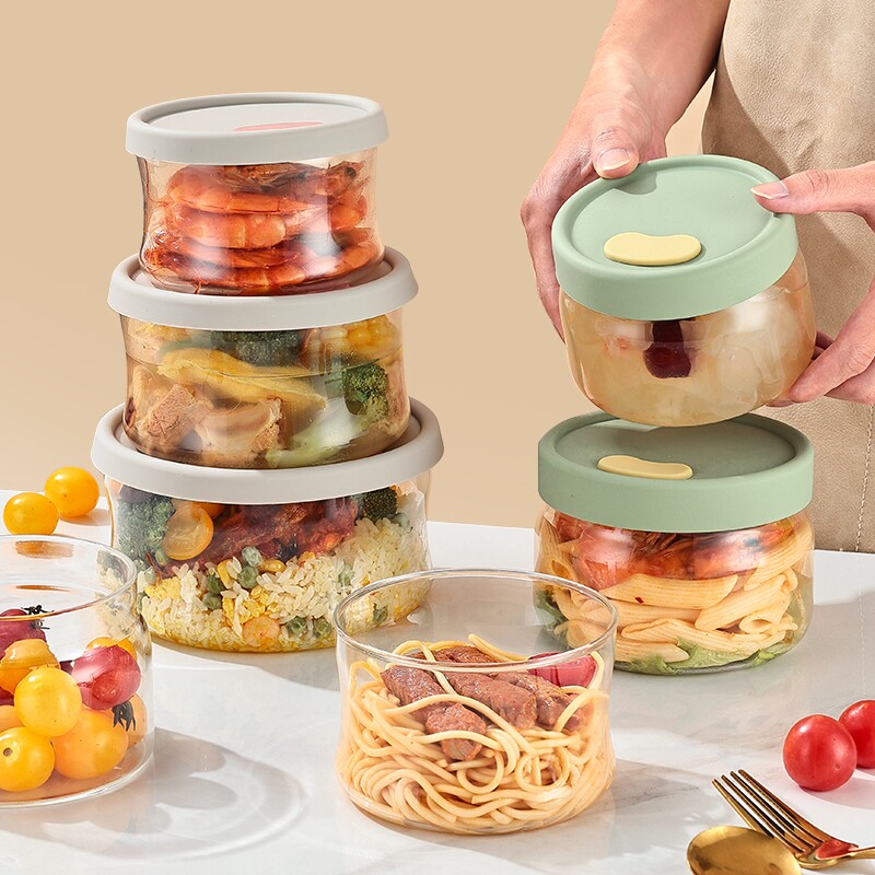 超轻食品级玻璃饭盒可微波带盖加热硅胶盖水果汤碗便当盒上班带饭
