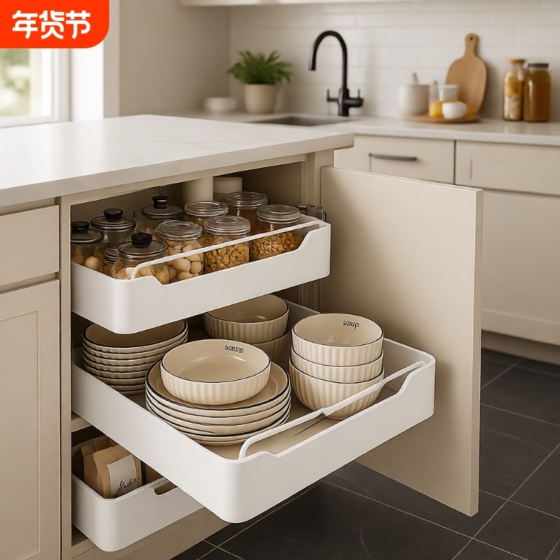 橱柜拉篮抽拉式厨房置物架下水槽深柜碗碟盘抽屉式收纳盒整理框,厨房/烹饪用具,厨房置物架/置物柜/角架,淘宝优惠券,粉丝福利购,淘宝优惠卷