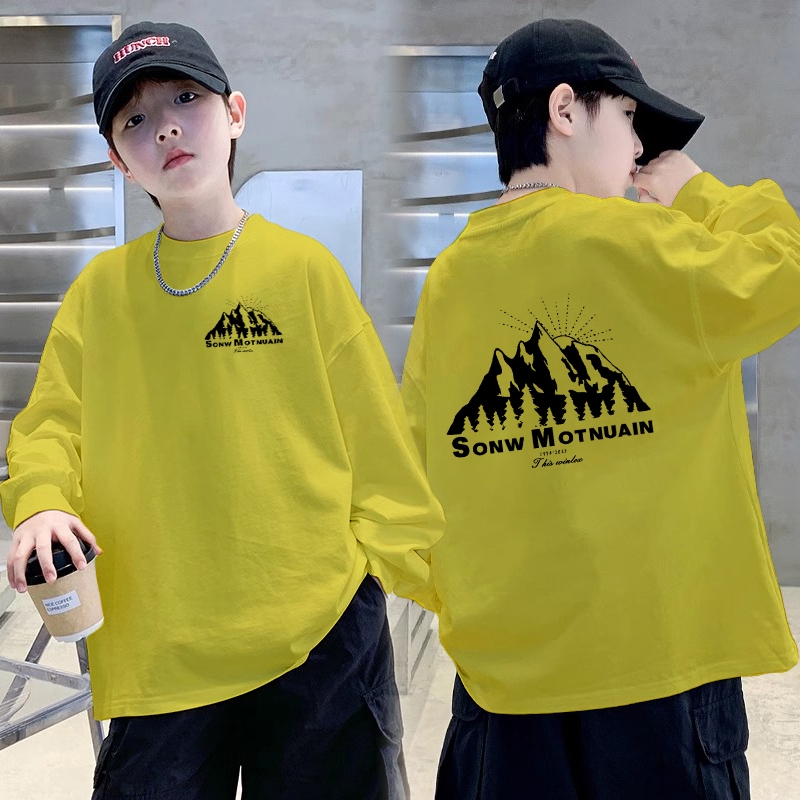 男童装时尚帅气纯棉长袖T恤2025春秋新款中大男童韩版宽松体恤衫