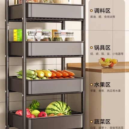 厨房置物架小推车落地家用可移动多层架子多功能放果蔬菜篮收纳架